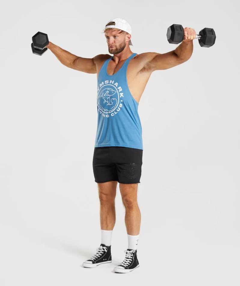 Men's Gymshark Legacy Stringer Tanks Blue | CA 851307